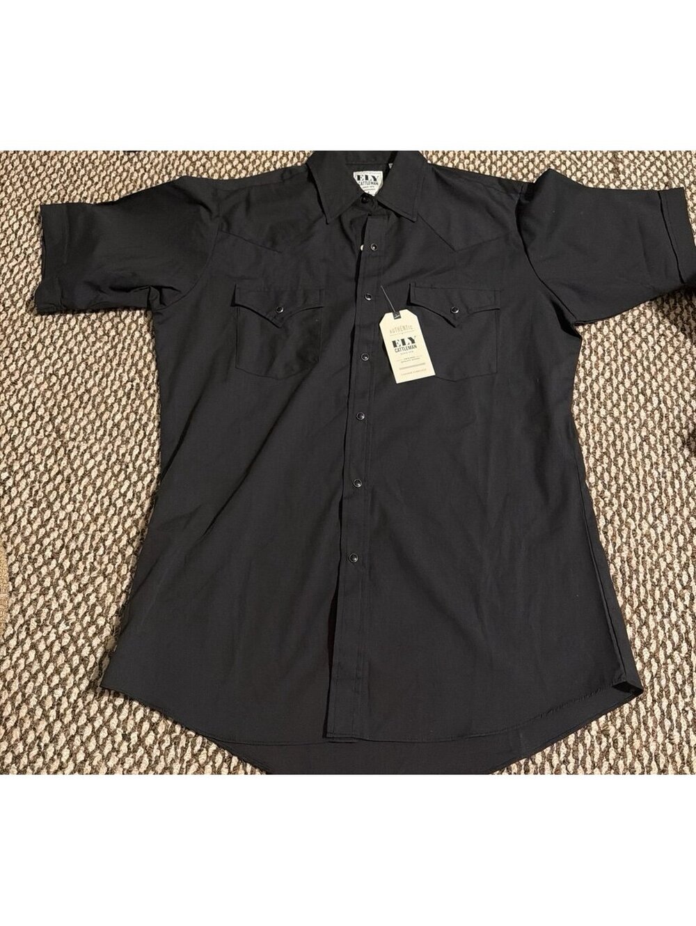 ELY CATTLEMEN Black Short Sleeve Button Front Western Shirt Men's Size M